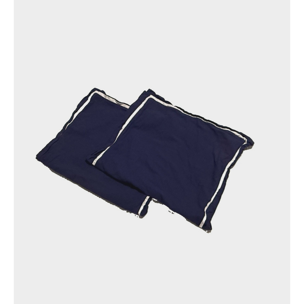 Pair of Linen Cotton Pillowcases King Size Navy Blue White Hotel Border Shams
